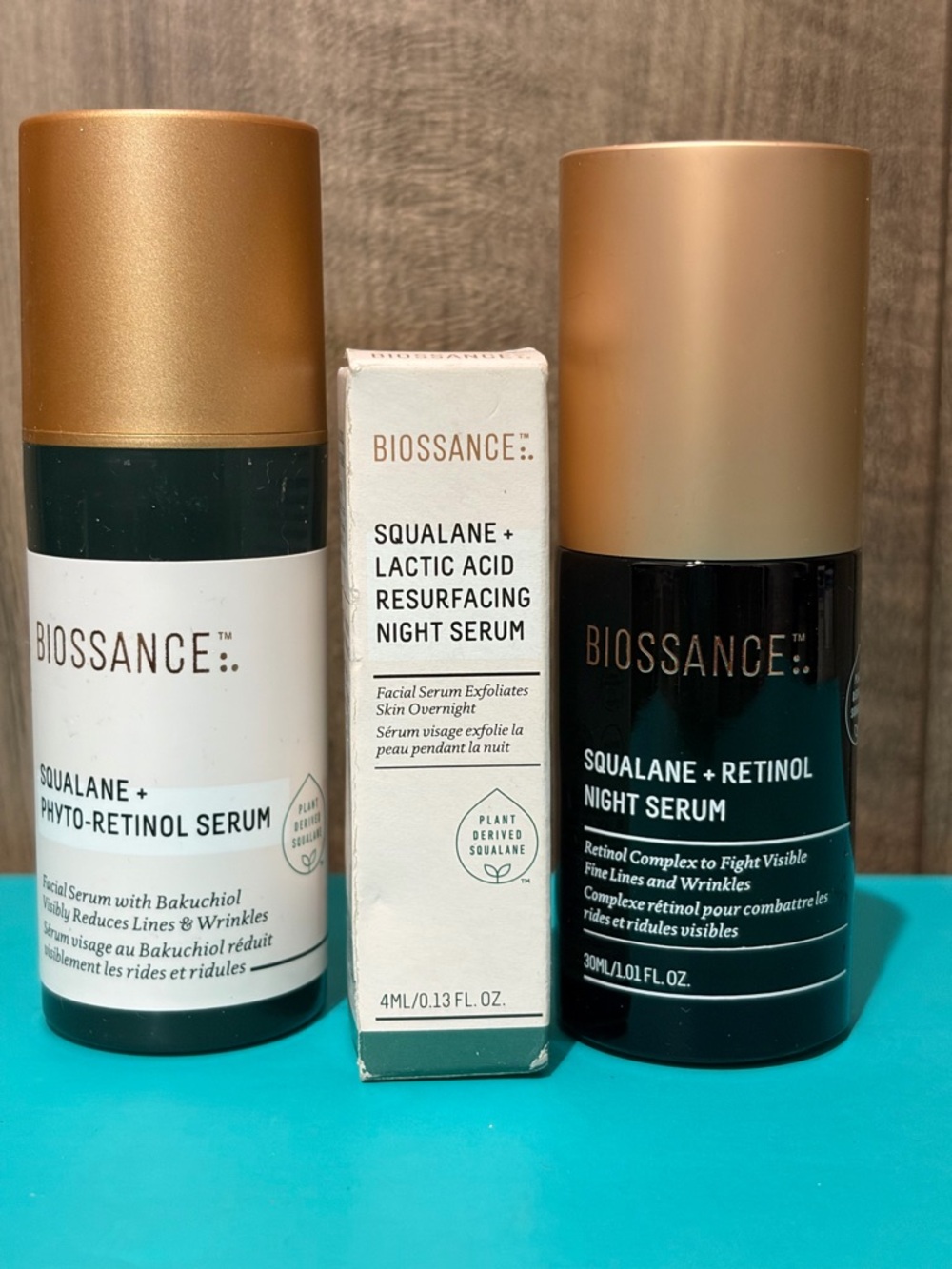 Biossance Squalane + Night Serums Trio — Gold, Black, White Packaging